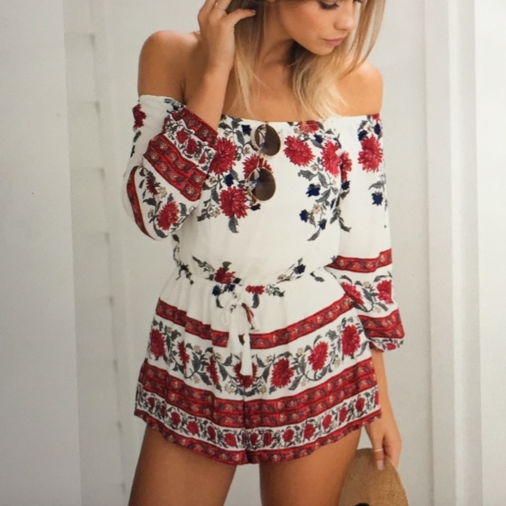 Mura Boutique: Red and White Floral Playsuit